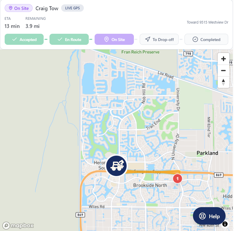 Live operator map and job status timeline in the Service app