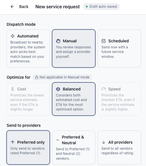 Creating a breakdown request in the Tow4Tech Service app