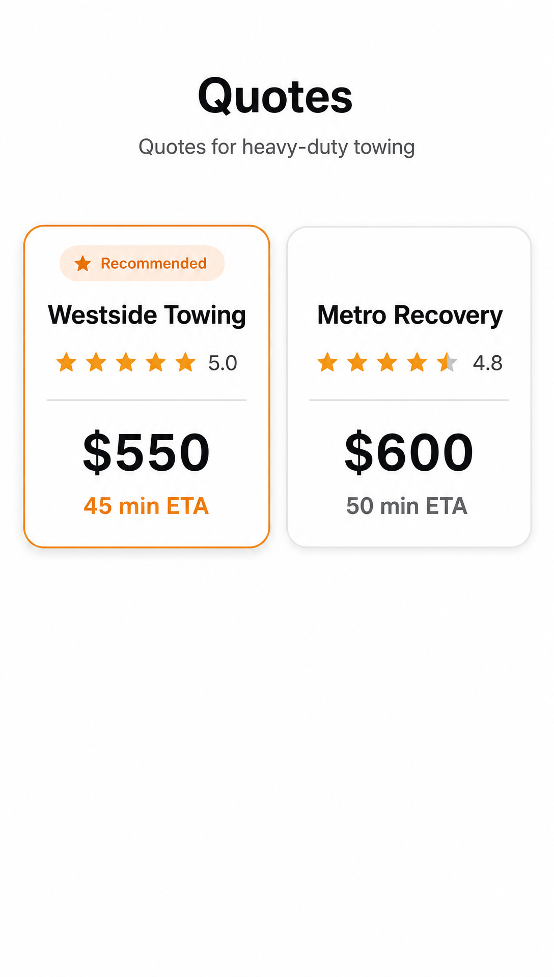Incoming vendor quotes with ETAs shown side by side